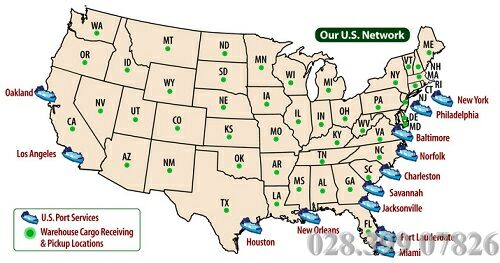 Gửi hàng đi mỹ đến các cảng biển ở mỹ